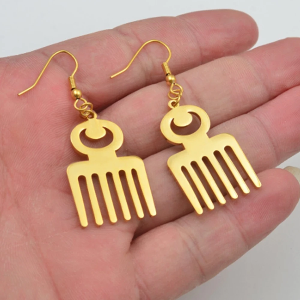 Boucles D'oreilles Pendantes En Laiton - Style Ethnique, Jaune, Fermoir Clous, Occasion Bon état