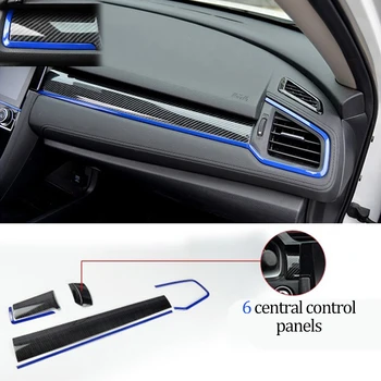 9Pcs Carbon Fiber Patterned Console Center Dashboard Cover Trim Decorative Stickers for Honda Civic 10Th 2016-2019 Car Accessory