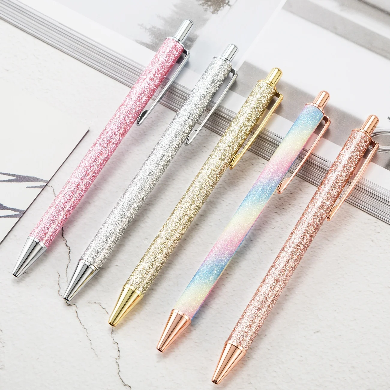 New Design Rose Gold Metal Ball Pen Gift Promotion logo Pen Glitter  Ballpoint Pens