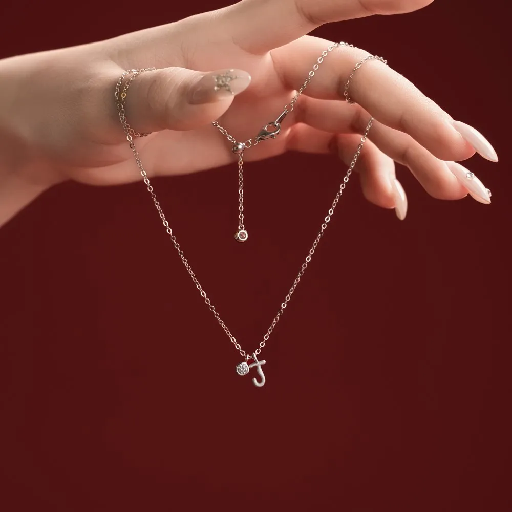 KAKODIY 5A Cubic Zirconia Initial Pendant Necklace Pendant Women's -J- Initial Chain Necklace 45cm New Design detail 1