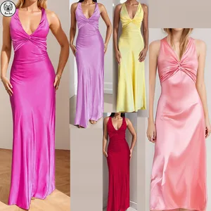 High Quality Sleeveless V-neck Summer Slim Fit Clothes Women Elegant Casual Maxi Sexy Party Dresses