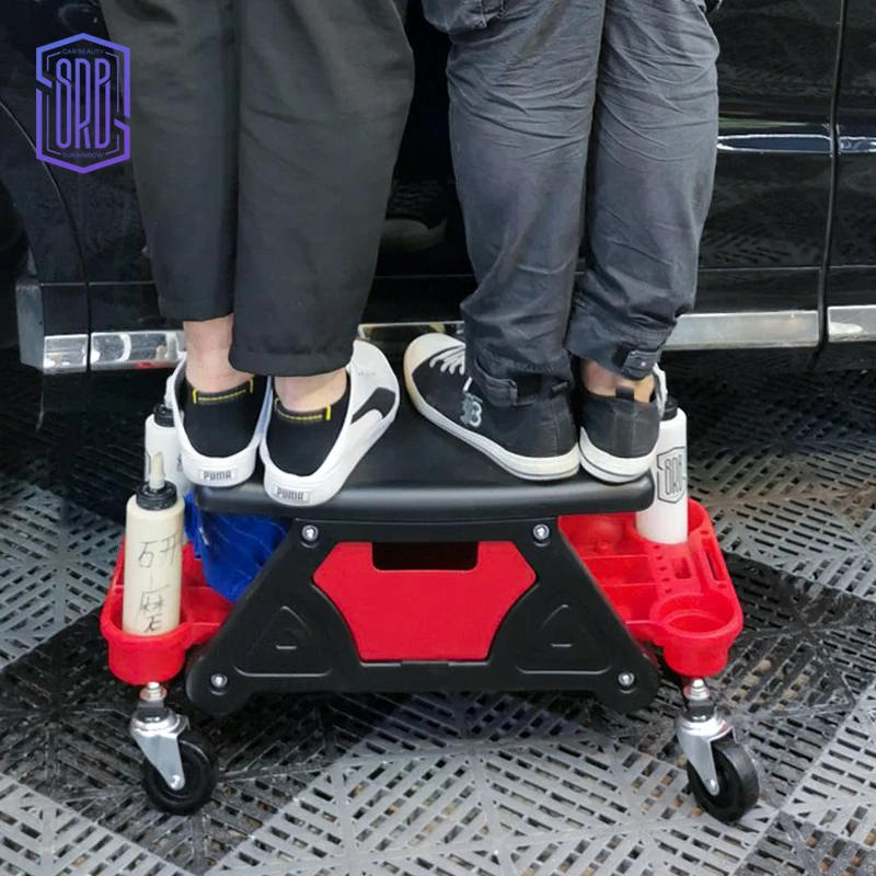 Car Wash Tool Auto Detailing Rolling Stool Creeper Seat With Tools Organizer and Extra Storage Trays