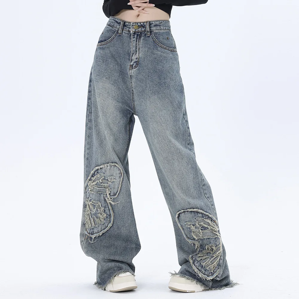 Butterfly Applique Decoration Men Trousers Jeans Tapered