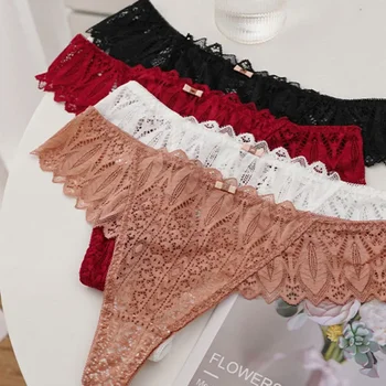 Women Sexy Lace Panties Low-waist G String Thong Underwear Female Hollow Out T-Back Lingerie Temptation Intimate