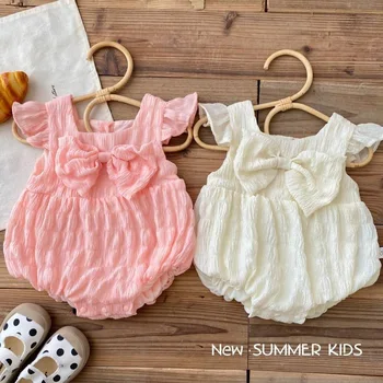 Newborn jumpsuit baby girl summer dress thin Princess onesie baby bow Western style triangle rompers