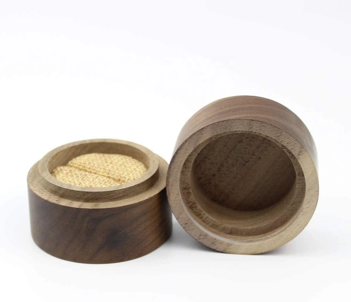 Rustic Walnut Wooden Engagement Ring Box Solid Wood Round Ring Box