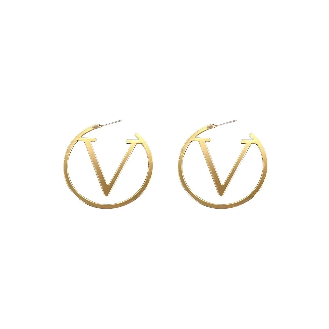 Simple Design Geometric Circle Letter V Large Ear Circle Fashion Light Luxury Stud Earrings Dropshipping Jewelry N2405295