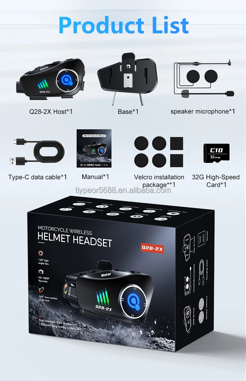 product tiypeor waterproof motorcycle helmet intercom headset auto answer calls with hd recorder camera bt 2 person intercom 1000 meters-11