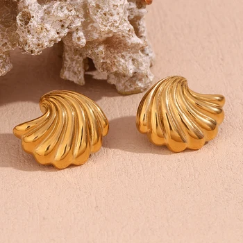 Dreamshow Drop Ship Engraved Water Wave Stud Earrings 18K Gold Plated Jewelry Waterproof Earrings Stainless Steel Jewelry