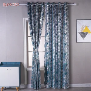 Newest Design Hot Sales Velvet Drapes Curtain Foil Printing Floral Leaves Design Ready Made Velvet Curtains Luxury