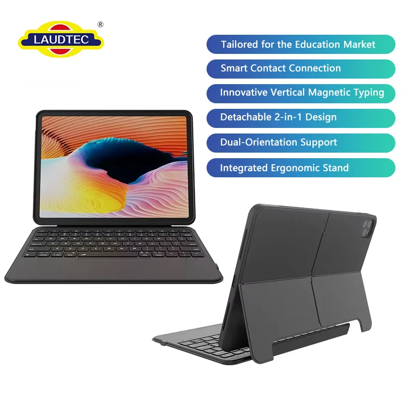 Funda con teclado (OEM) con conexión directa de 3 pines para iPad 10.ª generación, iPad Air 4.ª/5.ª/6.ª/7.ª generación e iPad Pro, con soporte giratorio desmontable y modo vertical/horizontal