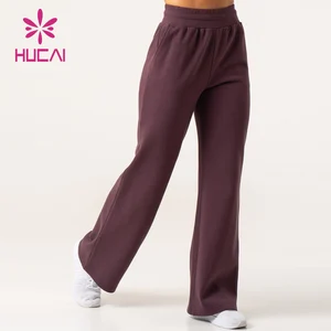 Hucai Custom Women Cotton Jogger High Quality Elastic Waistband Track Pants Wide Leg Casual Gym Sweatpants