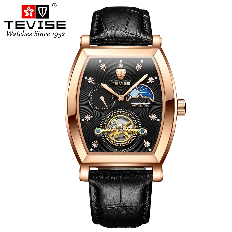 Tevise Multiple Functions Date Moon Phase Watch Tourbillon Mechanical  Automatic Men Watch