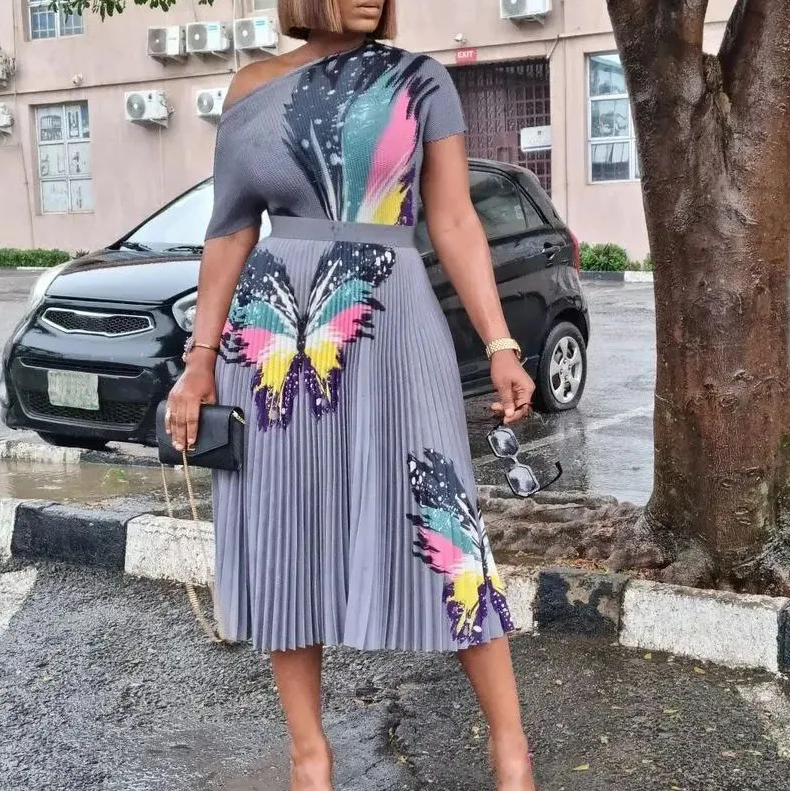 High Quality African Fashion Print Two Piece Skirt Set Summer