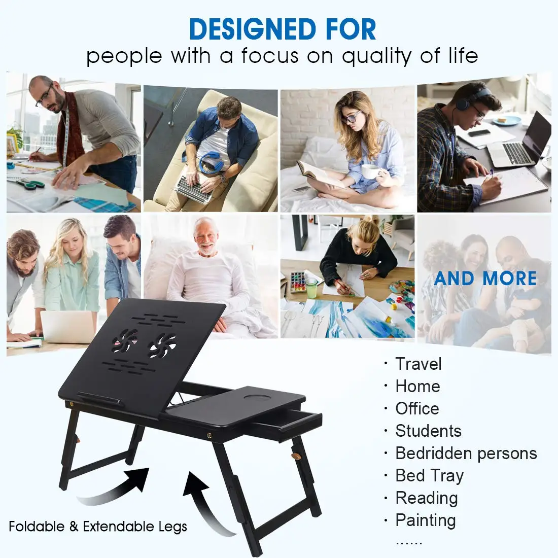 Bamboo Laptop Desk, Used For Working, Studying And Eating In Bed, Suitable For Dorm And Family Daily Use, Height Adjustable And Viewing Angle Laptop Stand, Bamboo Laptop Stand For Desk - View #6