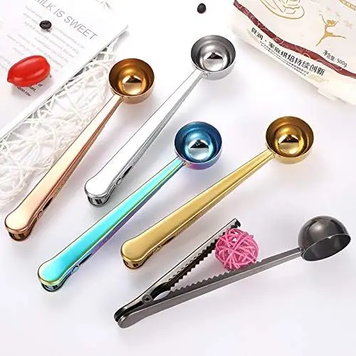 Multifunction Stainless Steel Coffee Spoon With Bag Clip Sealing Measuring Scoop