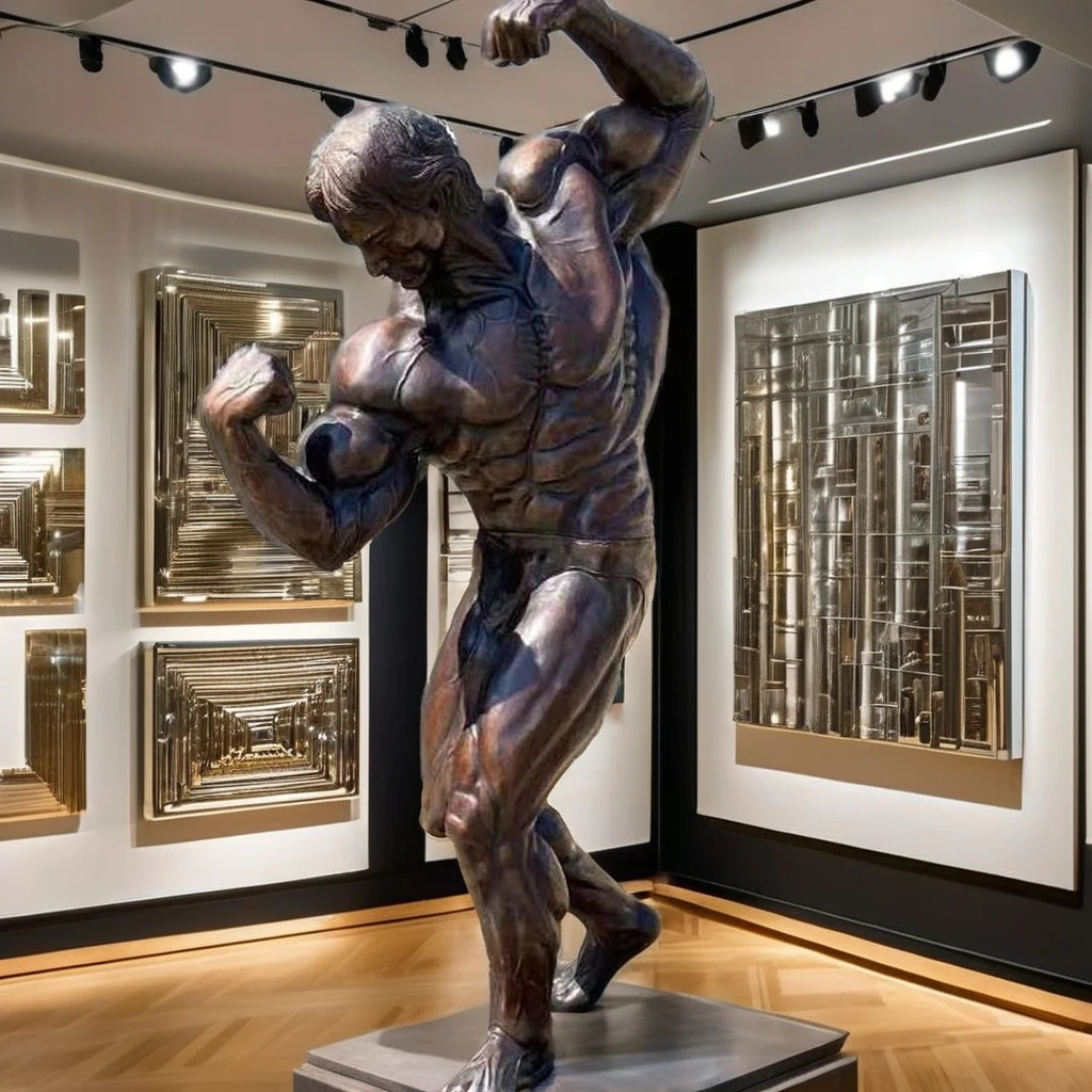 ボディビルダーブロンズ像 有名な等身大の強いボディービル筋肉男像筋肉男の金属ブロンズ彫刻