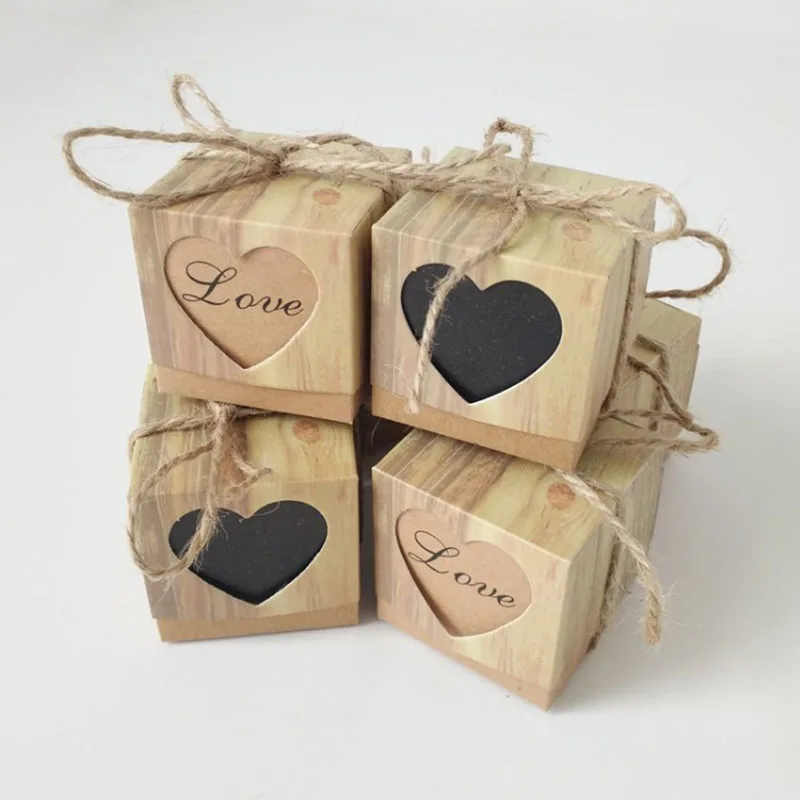 Caja de Regalo ，10 Piezas Cajas de Regalo Kraft Vintage Caja Favor Boda con Cinta para Fiestas Bodas Galletas Dulces Pequeños Regalos