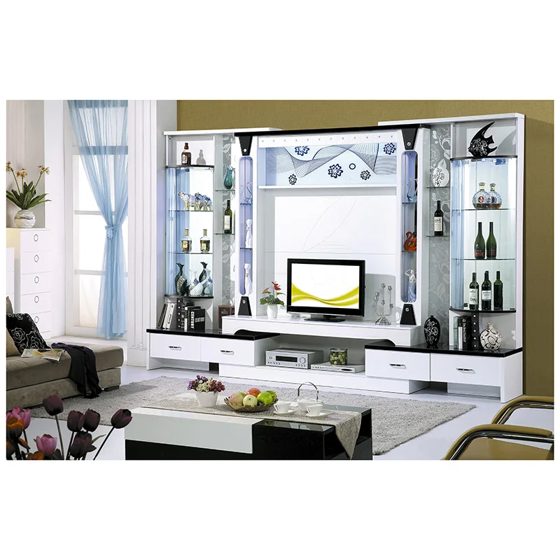 Modern Display Home Furniture Tv Bench Wall Unit In Living Room Glass