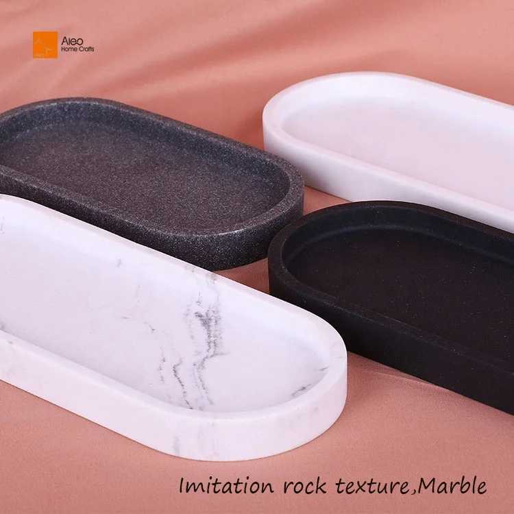 White Resin Marble Bathroom Vanity Tray Waterproof Perfume Decorative Jewelry Dresser Polished