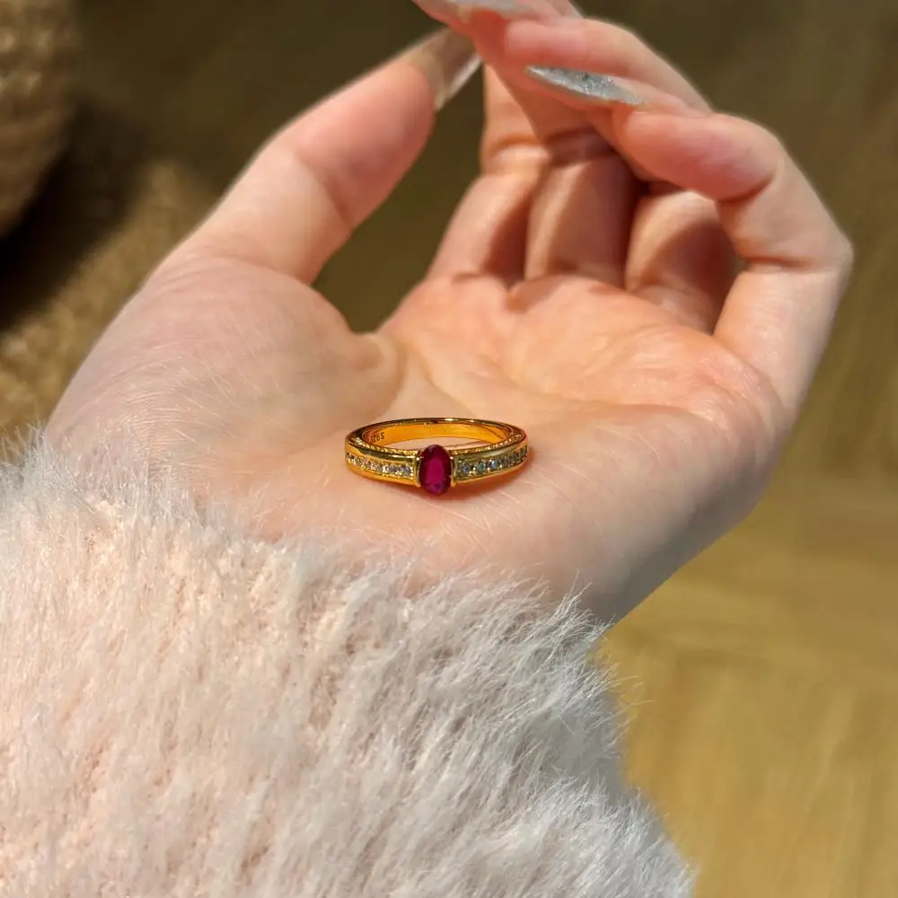 KAKODIY 22K Gold Plated Luxurious Ruby Women's Fine Jewelry Ring Engagement 925 Sterling Silver Ring detail 7