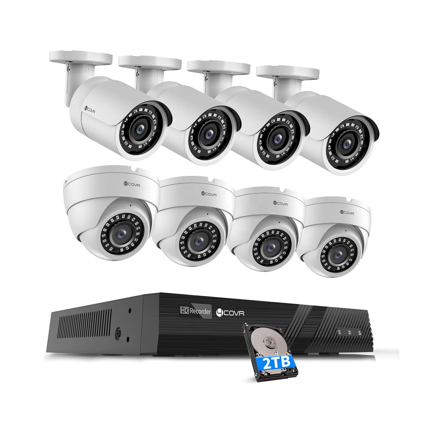 8CH 8MP PoE IP Cameras 4x Dome 4x Bullet Audio AI People Detect