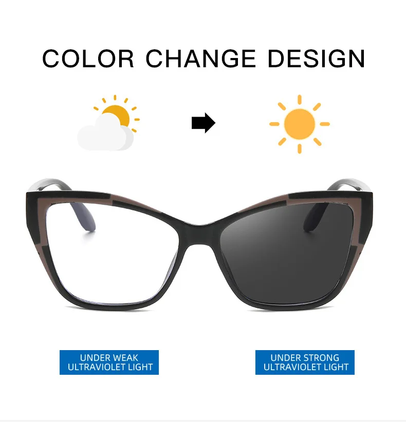 New Fashion Photochromic Glasses Classic Optical Glasses Frame Color Changing Anti Blue Light Woman Eyewear
