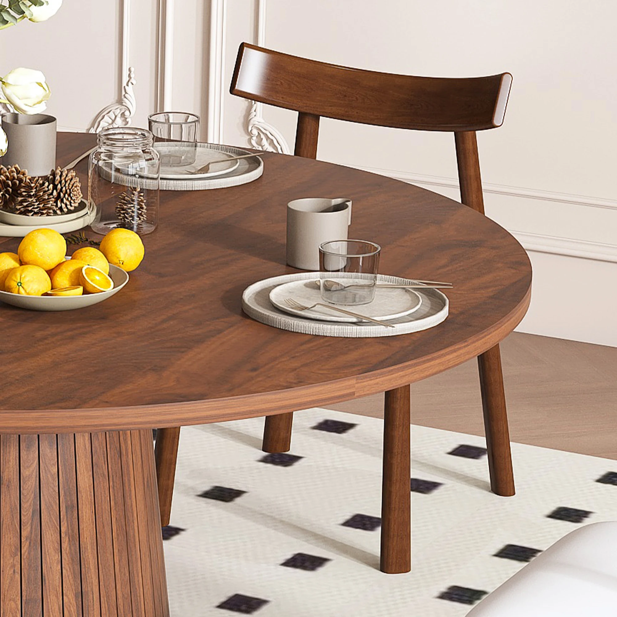 47 Inch Round Dining Table Set for 4 Modern Farmhouse Design with Wood ...