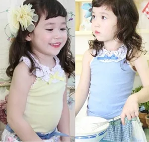 2016 Wholesale Girls O-Neck Cotton T-Shirts Sleeveless Childrens T- Shirt