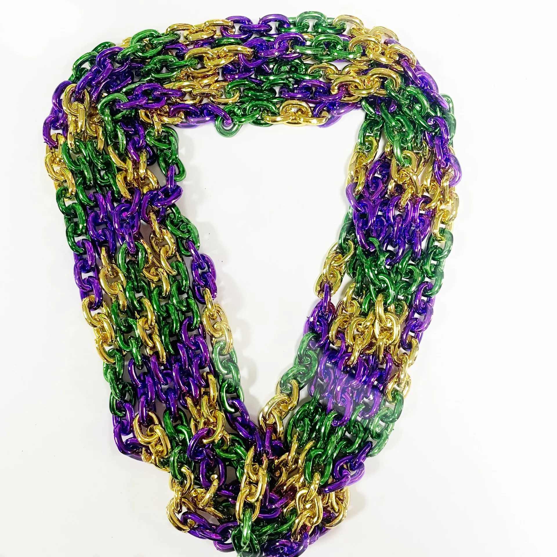 84CM Big Mardi Gras Beads Purple Green Gold Jumbo Chain Link Necklace