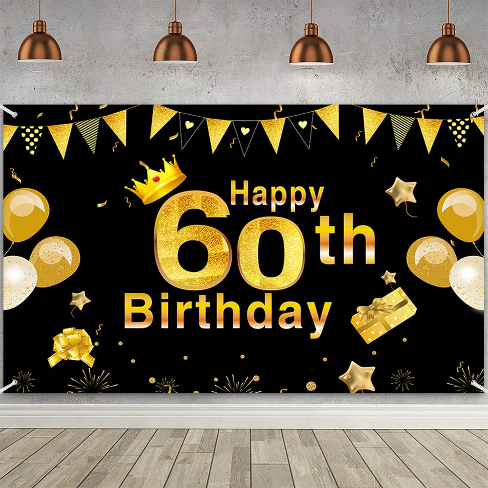 Happy 60th Birthday Banner Black Photography Background Cloth Party For  Home Decoration Support Custom And Wholesale - Buy Birthday Banner With  Balloon,Happy Birthday Bunting Banner,Birthday Banners Decorations Product  on 