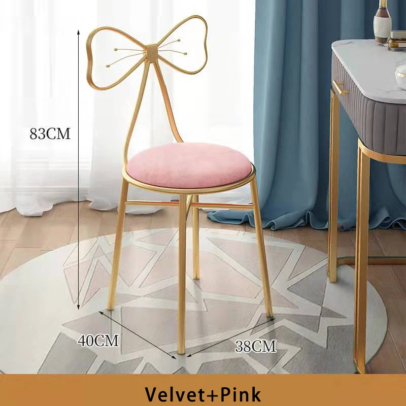 Chaises de coiffeuse en velours rose, 2 pièces, tabouret de maquillage,  sièges avec dossier à nœud