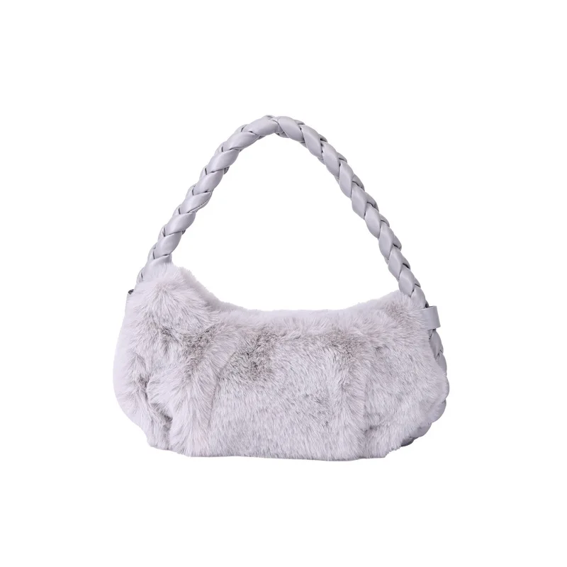 Wholesale Autumn Winter New Twist Woven Versatile High-end Sense Waterproof Polyester Plush Bag Simple Messenger Handbag Women's