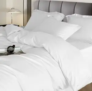 Modern Hotel White Cotton 4-Piece Bed Sheet Set-Soft Breathable Wrinkle-Resistant Luxury Bedding