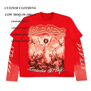 Factory New Design 100% Cotton Heavyweight T-shirts Custom Screen Printing Men Graphic Double Layer Long Sleeve t Shirt