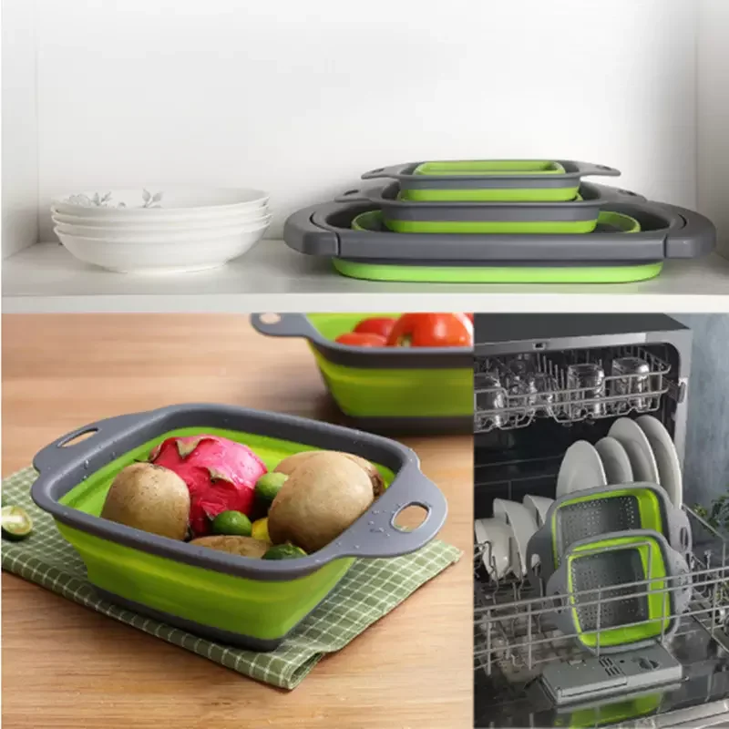 Силиконовая складная сливная корзина, складное сито для мытья фруктов и овощей, дуршлаг, складной сливной кухонный инструмент для хранения, wholes