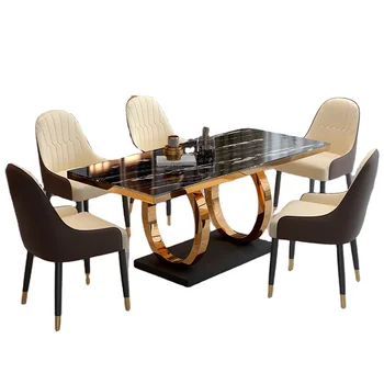 Dining table and chair Luxury house natural stone dining table set marble gold Turkish Dining Table