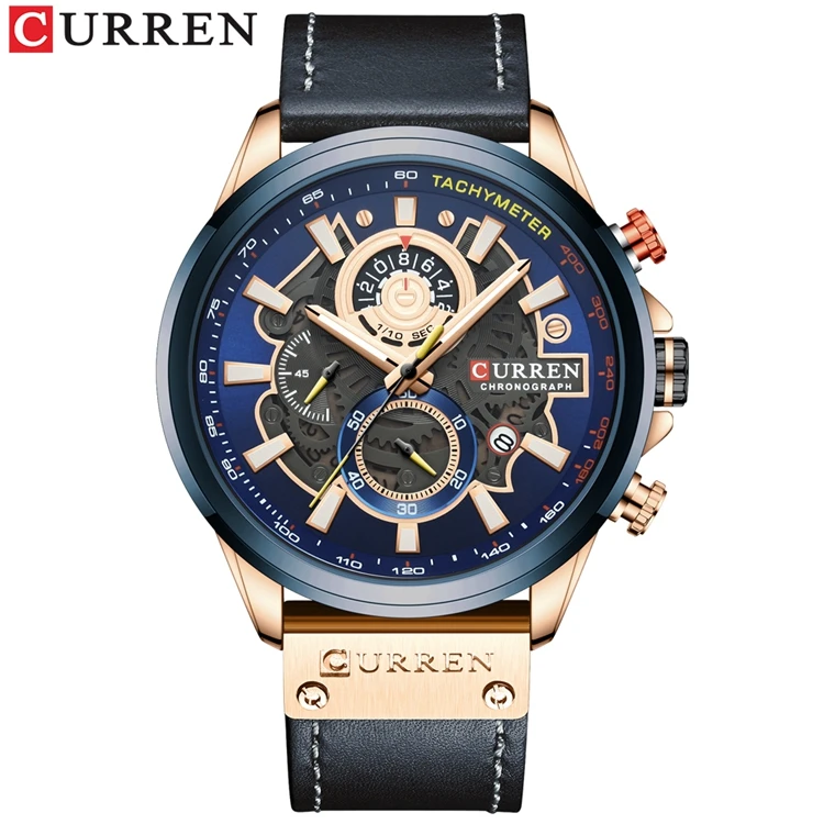 Orologio Uomo CURREN Con Quadrante Secondario E Data: Cinturino In Pelle Blu, Movimento Al Quarzo Giapponese - 2