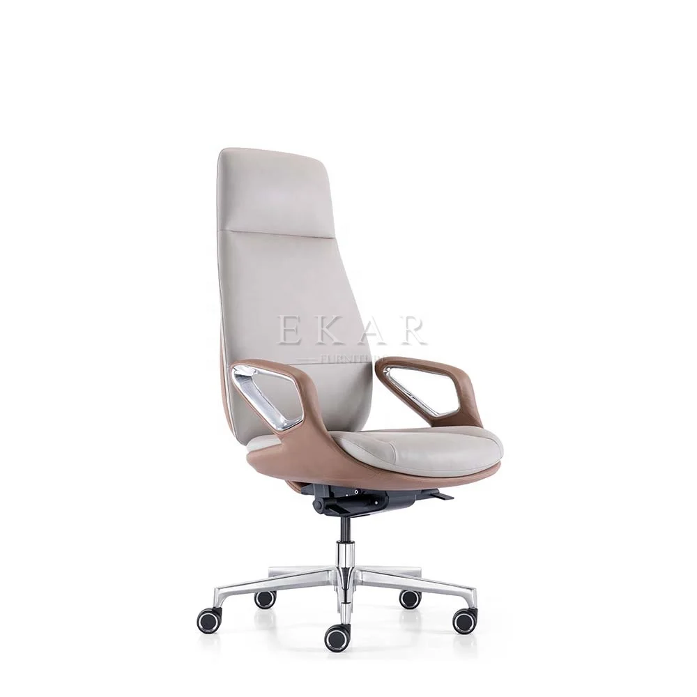 Upholstered Swivel Executive Chair High Back Leather Adjustable Backrest Caster Wheels CEO Office Chair