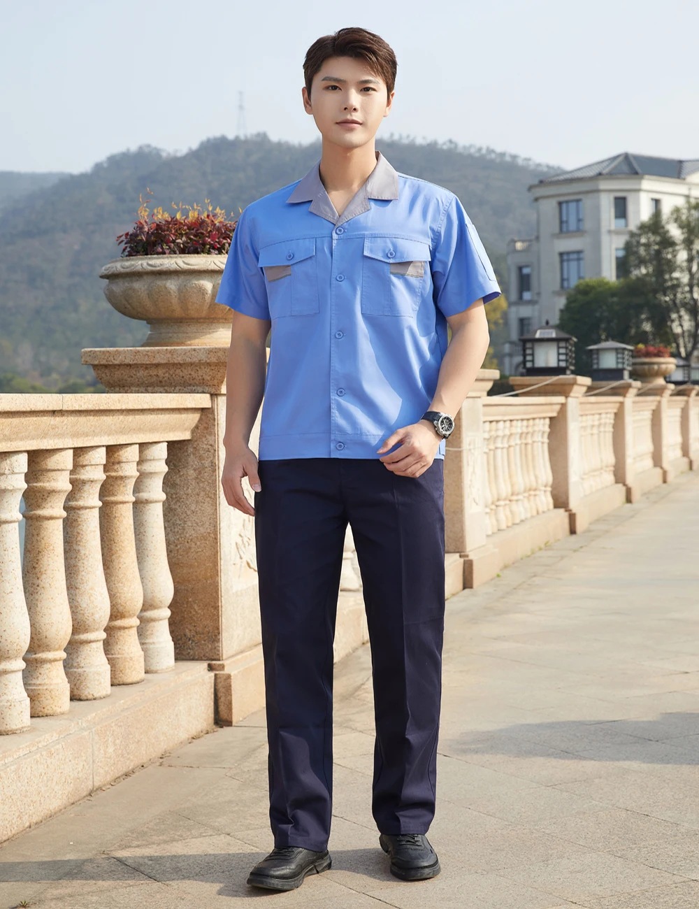 Summer workwear set men thin long short-sleeved site workshop labor protection construction engineer