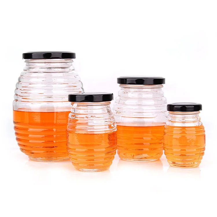 100ml 200ml 380ml 750ml Beehive Honeycomb Shape Glass Honey Jars Bottle with Tinplate Metal Lid