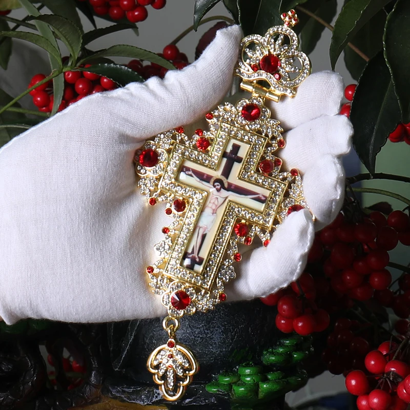 Gold Russian Greek Orthodox Bishop Pectoral Cross Pendant