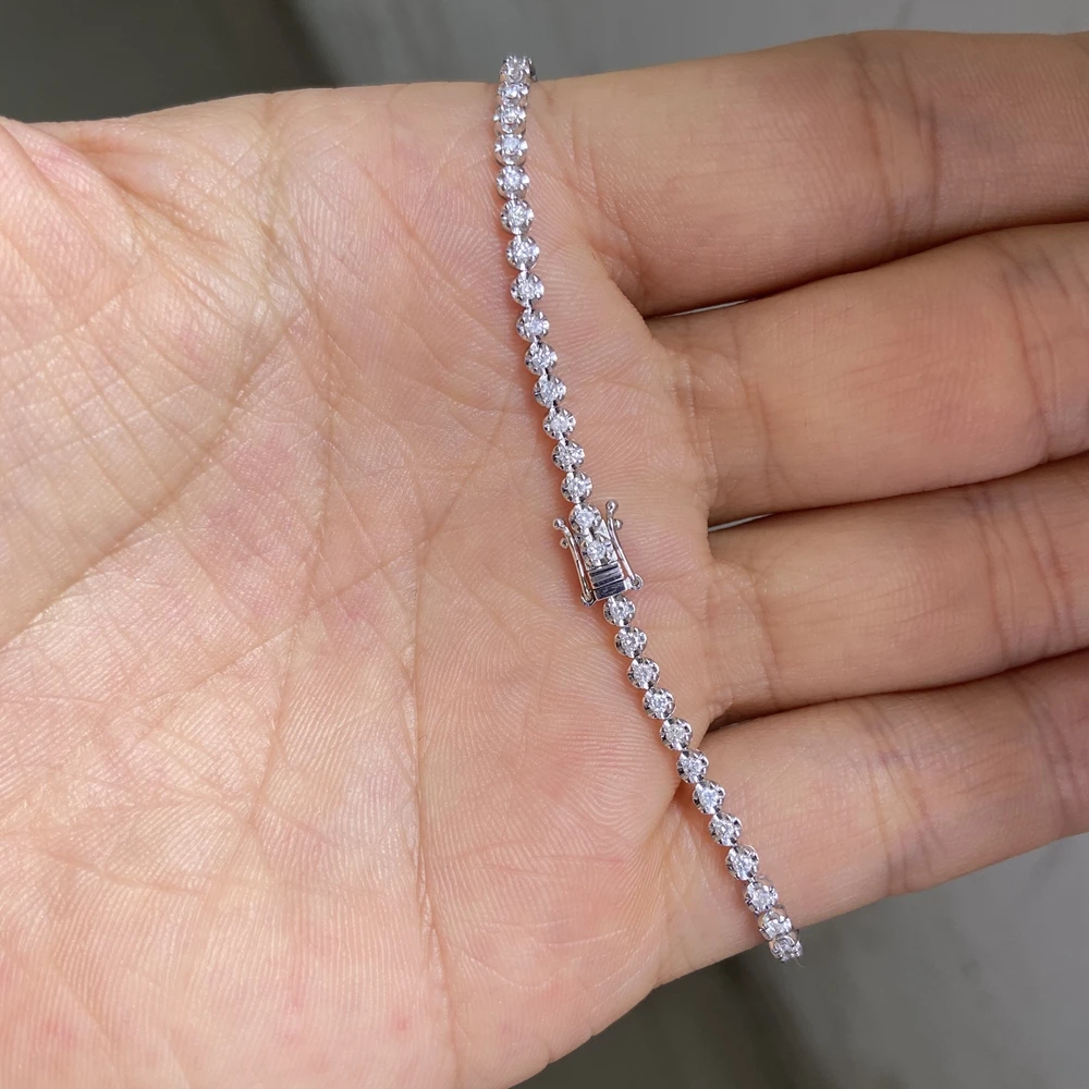 Hq Gems 18k Real White Gold 100 Natural Diamond Tennis Bracelet Link