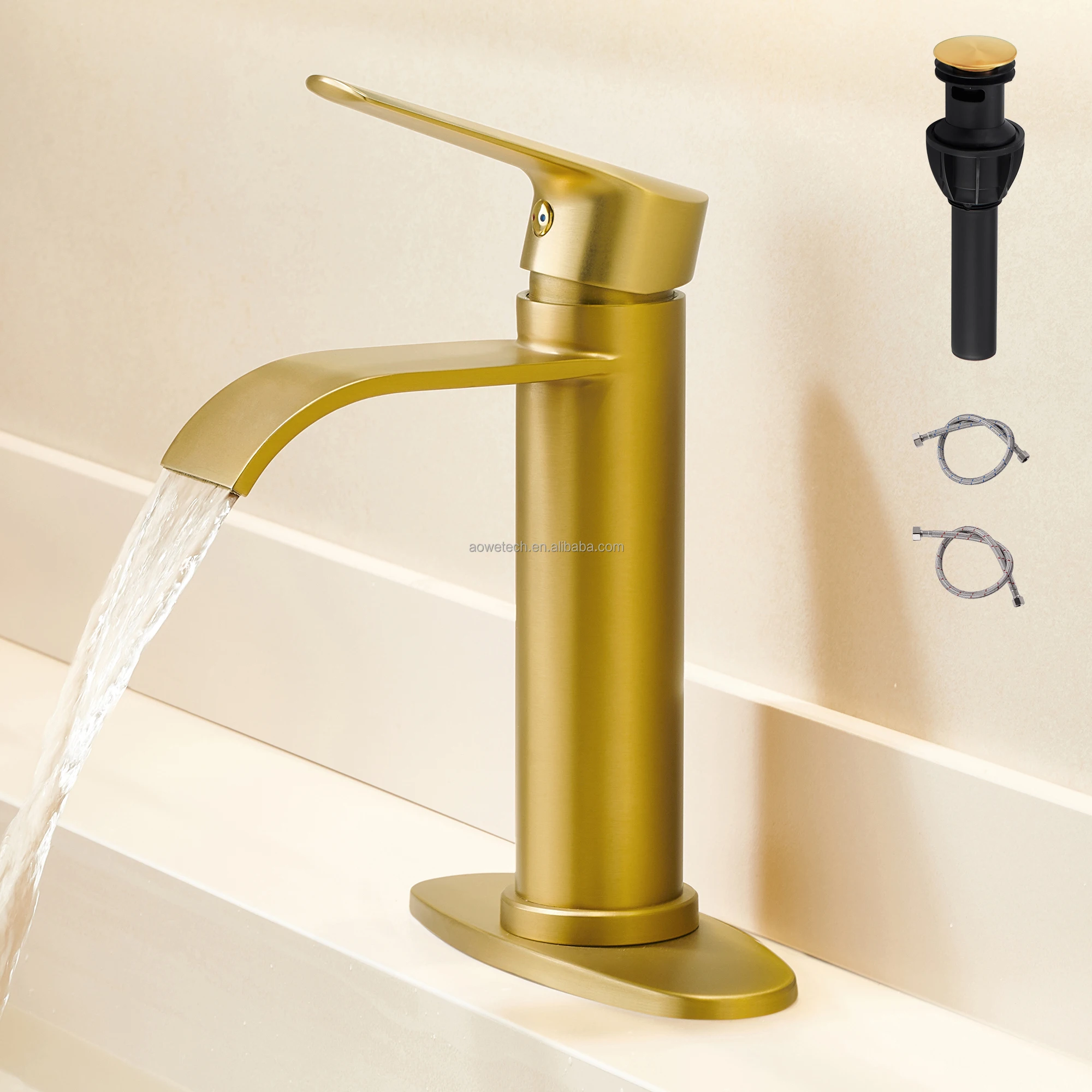 AOWE Modern Gold Basin Faucet - Single Hole Deck Mounted Mixer with 3-Year Quality Guarantee for E-commerce Sellers