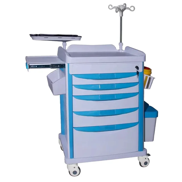 Portable Hospital ABS Emergency Anti-collision Drawer Handcart, Silent Universal Nursing Car with Lock, Rescue Car Made of ABS