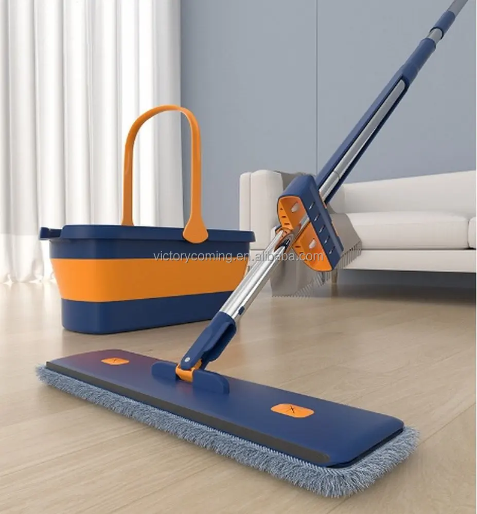 Hands Free Home Floor Cleaning Mop Flat Mop and Bucket Set 2 Reusable Microfiber Mop Pads Included Home Cleaning Supplies