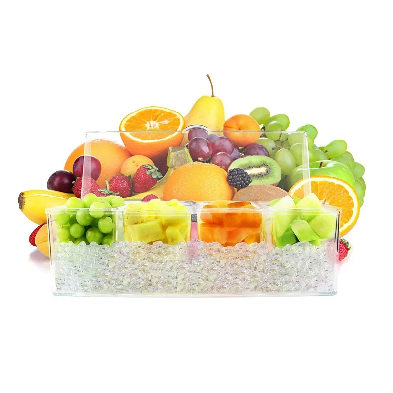 NewHome "Ice Chilled Condiment Caddy With 5 Removable Containers, Lids, Tongs & Sporks For Serving & Storage" White