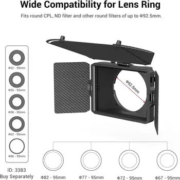 Smallrig Mini Matte Box PRO Come with 4 X 5.65 Filter Trays and 67mm/72mm/77mm/82mm-95mm Adapter Ring - 3680 detail image