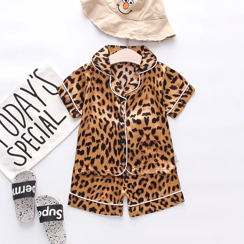 Kids Pajamas Leopard Print Satin Pajamas New Toddler Boys Girls - Main Image