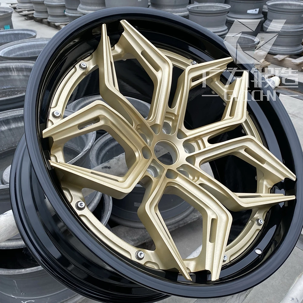 GVICHN 2 piece matte gold face rim aluminum alloy forged wheels 16 17 18 19 20 21 22 23 24 inch 5x112 5x114.3 5x120